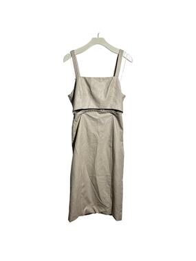 7 For All‎ Mankind Faux Smooth Leather Midi Dress L In Bone NWT Square Neck Boho